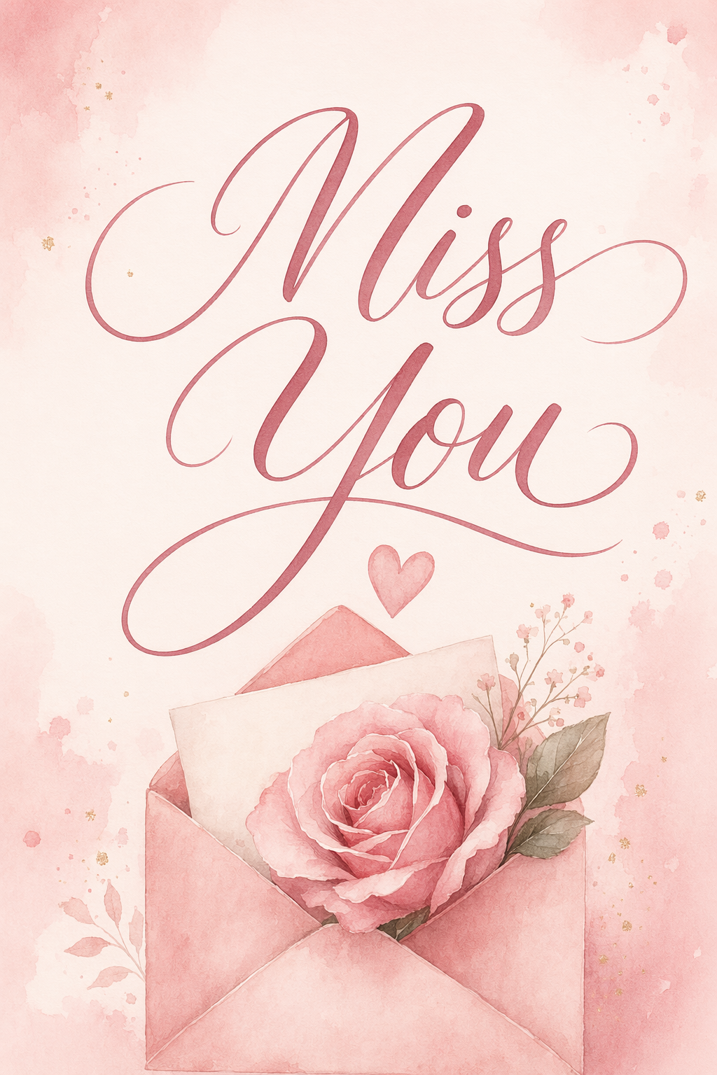 Greeting Card 03 — Miss You Blush Envelope and Rose