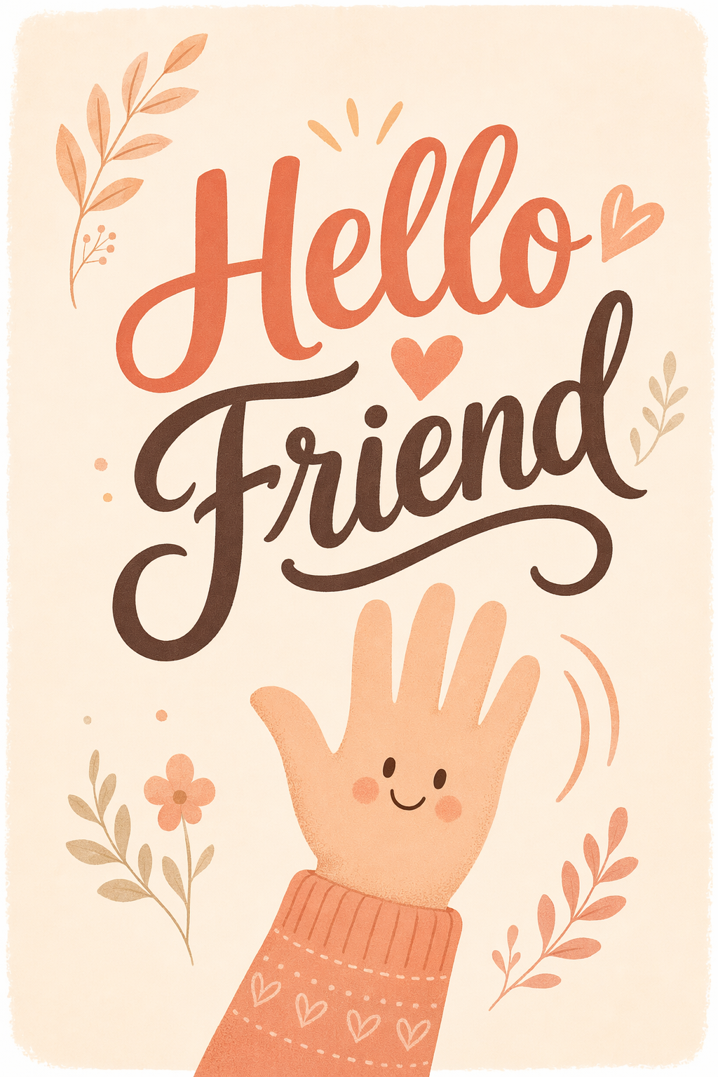 Greeting Card 07 — Hello Friend Peach Waving Hand