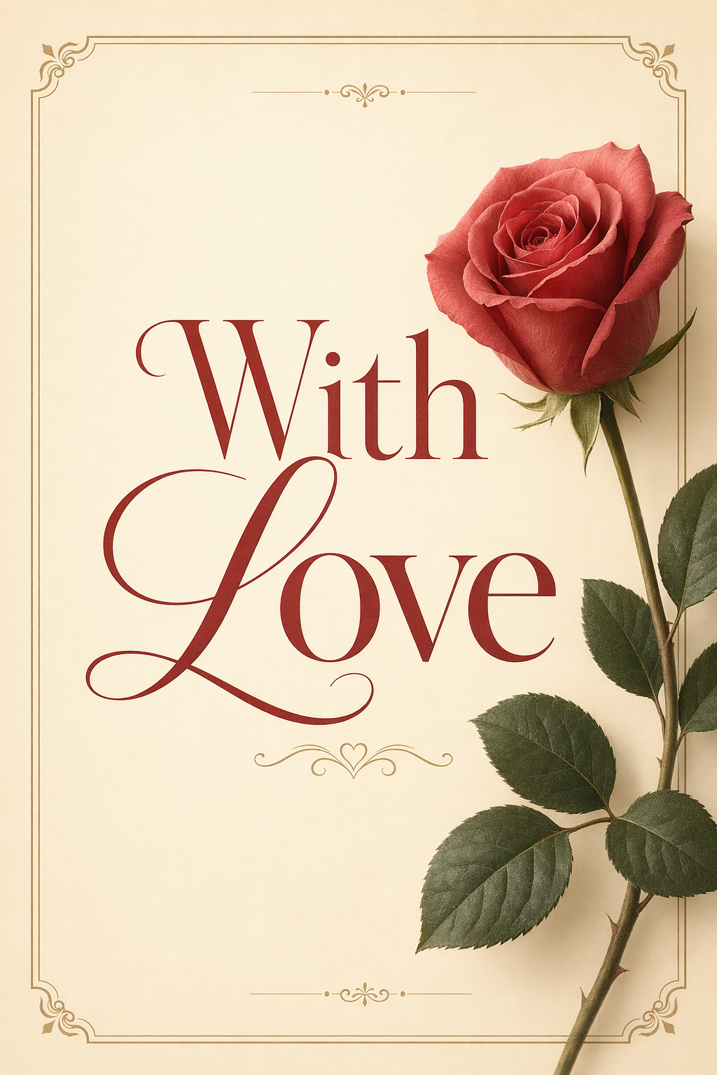 Greeting Card 15 — With Love Cream Single Rose