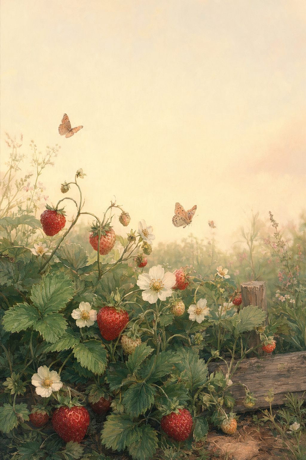 Phone Wallpaper 09 — Strawberry Patch & Butterflies